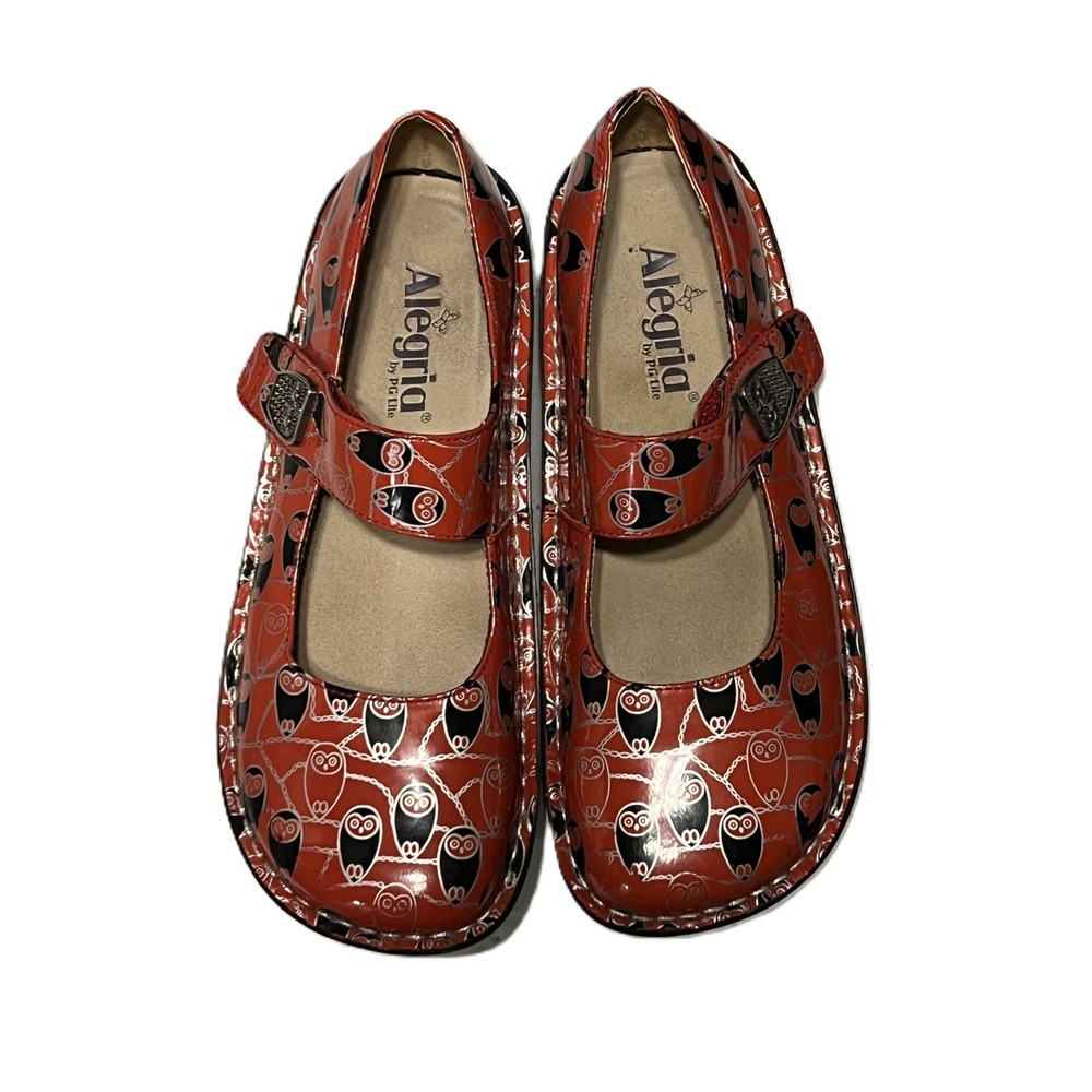 Alegria Paloma Mary Jane Clog in the Coral Owl Print W38 (7.5-8 US) Red/Black - Picture 3 of 8